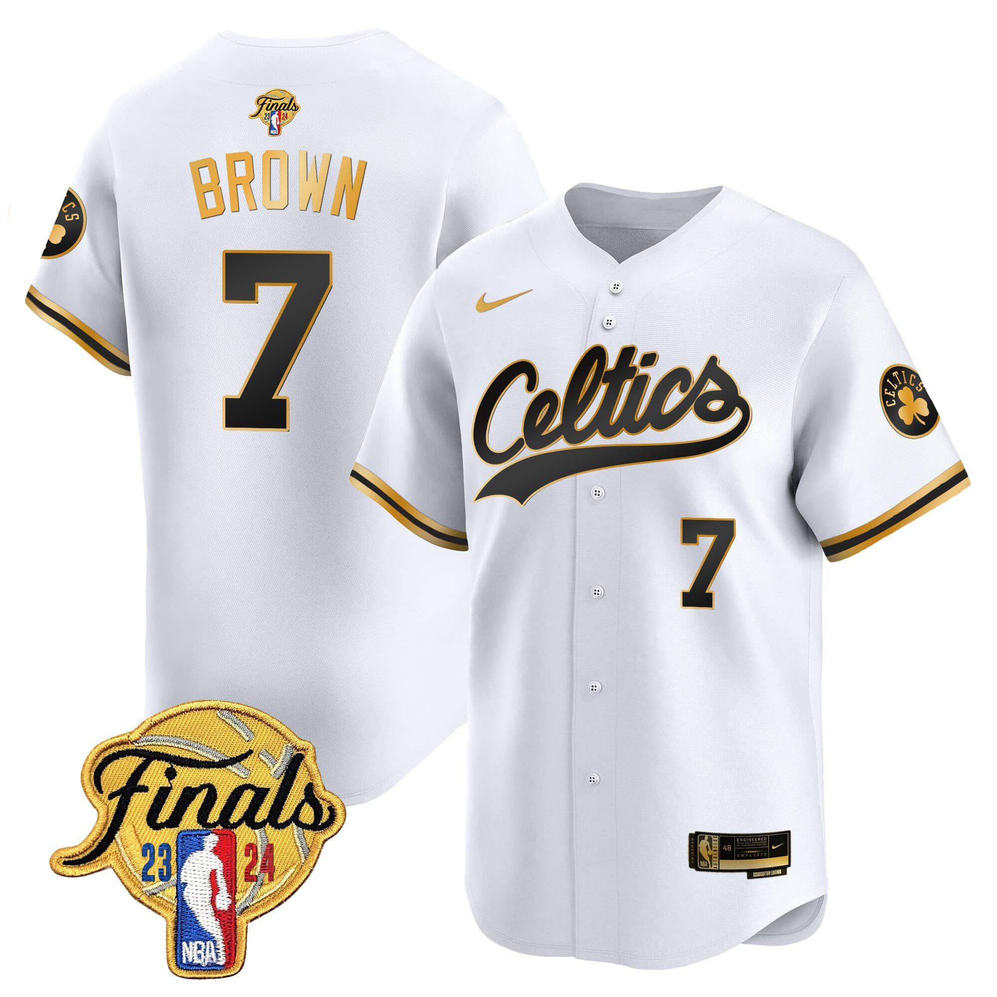 Men Boston Celtics #7 Brown White 2024 Nike Finals Patch Baseball NBA Jersey